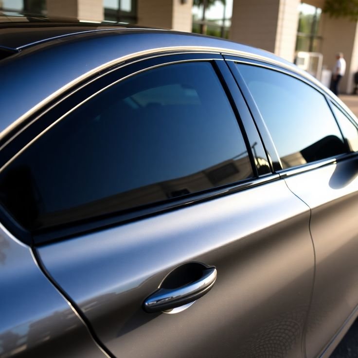 Automotive window with dark tint film